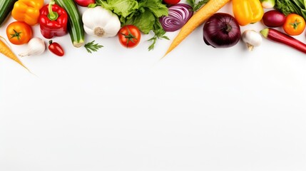 Various of vegetables and herbs isolated on the white background, top view.