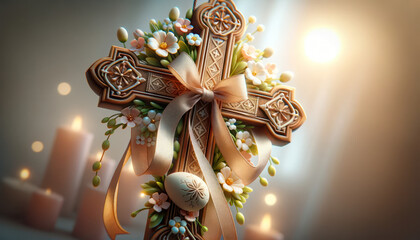 Handcrafted Cross Adorned with Spring Flowers