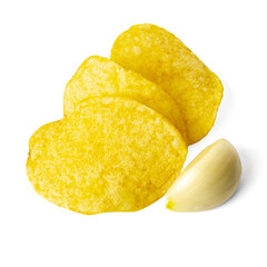 Chips with garlic flavor isolated on white background