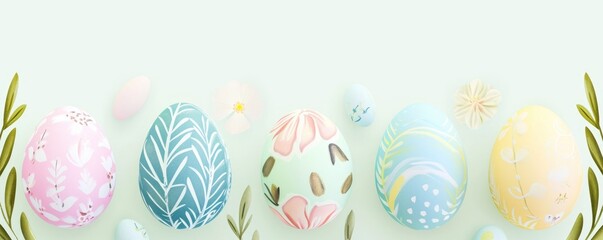 Fototapeta na wymiar Pastel-colored Easter egg collection featuring intricate floral designs.