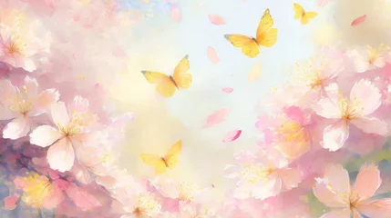 Foto op Canvas 春の花と蝶々,アスペクト比16:9  © Ta.Ma