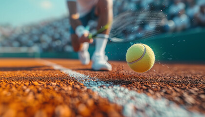 Large tennis. CLose up legs of player with tenis racket in action running to the ball on the bluer...
