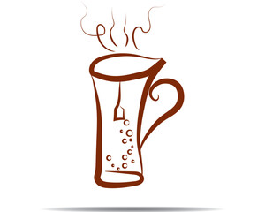Tea in a glass icon black and white line drawing