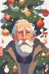 Portrait of old man with Christmas vibes