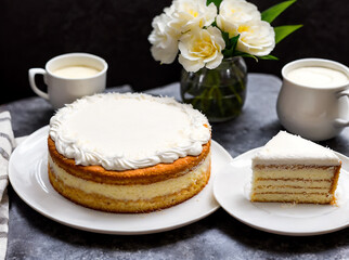 white coconut cake with creamy cream