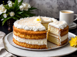 white coconut cake with creamy cream