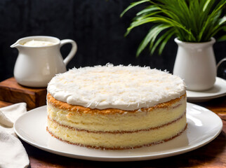 white coconut cake with creamy cream