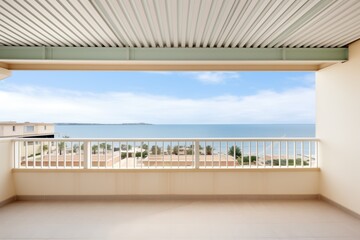 wide balcony with sea view, railing