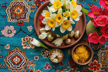 Obraz na płótnie Canvas Nowruz Blossoms, Blooming flowers and festive elements symbolizing renewal and hope