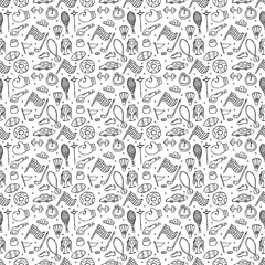 Seamless sport pattern. Doodle illustration with sport icons. background with sports equipment