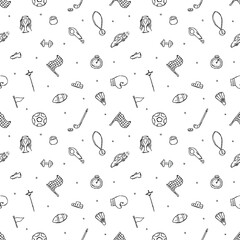 Seamless sport pattern. Doodle illustration with sport icons. background with sports equipment