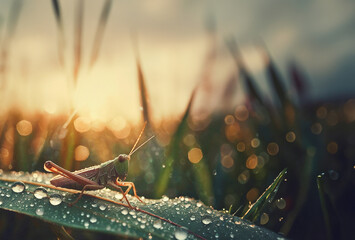 Grasshopper in the rain - Powered by Adobe
