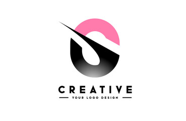 G g letter Cut Logo Design Icon in black and pink color theme and white background vector.