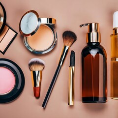 Close-up collection of make-up and beauty products AI generate Image