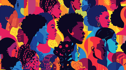 Abstract African people silhouettes in profile as Black History Month concept illustration