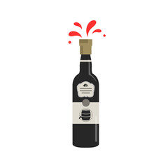 Champagne bottle explosion. bottle of wine, vector flat icon illustration.