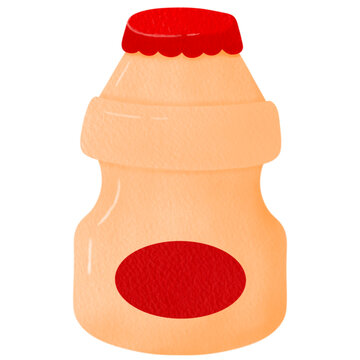 Yogurt Probiotic Drink Bottle in Cute Watercolor Drawing Illustration