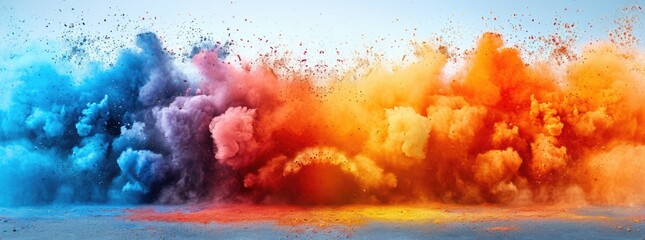 Holi color festival rainbow colours powder explosion isolated on white 