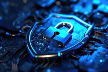 padlock key shield guard internet Data protection and cyber security digital era