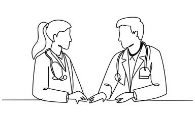 Continuous one line drawing of doctor and patient