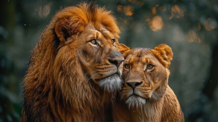 Obraz premium Two tigers in the grass Focus on the face of the tiger. Couple