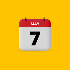 3D calendar date vector. Day of the month icon. Event date, schedule meeting appointment time. Reminder May 7