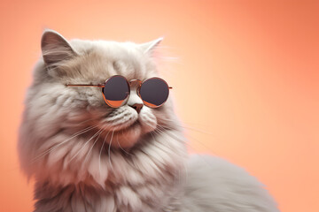 Creative animal concept. British Longhair cat kitten in sunglass shade glasses isolated on solid...
