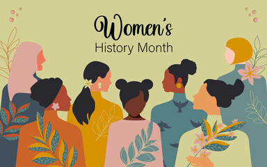 Women's History Month. Women of different ages, nationalities and religions come together. 