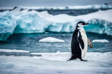 Witness the untamed elegance of a chinstrap penguin on the beach, a symbol of resilience in the harsh beauty of Antarctica.