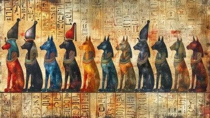Mysteries of Ancient Egypt. Egyptian Hieroglyphs on Authentic Papyrus
