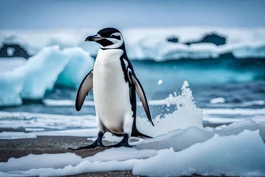 Step into the heart of the frozen continent with a captivating image of a chinstrap penguin on the peaceful beach in Antarctica.