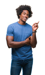 Afro american man over isolated background with a big smile on face, pointing with hand and finger...