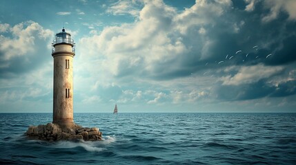 lighthouse at the ocean view  - obrazy, fototapety, plakaty