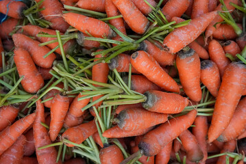 Bountiful assortment of vibrant orange carrots, meticulously arranged in a towering heap
