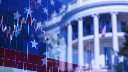 US stock market presidential election campaign silhouette united states flag vote poll polling voting republican democrat station right left far 2024 november contest state american politics incumbent
