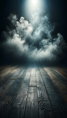 Ethereal Mist Over Dark Wooden Stage Floor