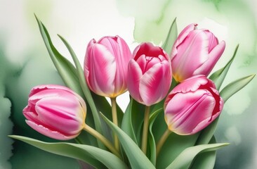 pastel tulips watercolor background. tulips space for text