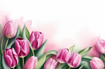 Fototapeta premium pastel tulips watercolor background. tulips space for text