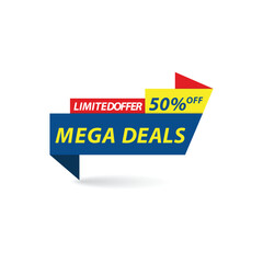Limited offer 50 percent off, mega deals label, banner for sales promotion