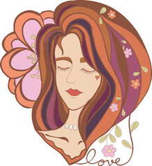 Abstract woman head illustration contemporary art print, Self-discovery journey dreamlike aura