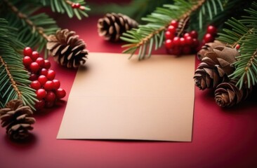 Fototapeta na wymiar Christmas card with fir branches