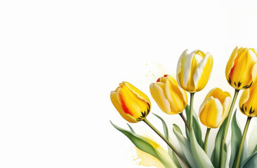 Pastel yellow tulips watercolor background. tulips place for text
