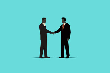 Meeting of businessmen and women. Vector cartoon illustration in a modern flat style of two busness men, women in suits shaking hands.