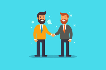 Meeting of businessmen and women. Vector cartoon illustration in a modern flat style of two busness men, women in suits shaking hands.