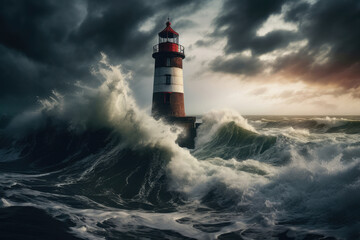Fototapeta na wymiar Wind storm ocean lighthouse wave nature blue beacon water sea sky