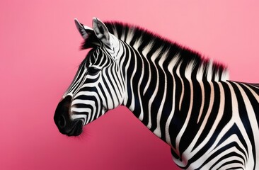 Fototapeta na wymiar zebra on a pink background