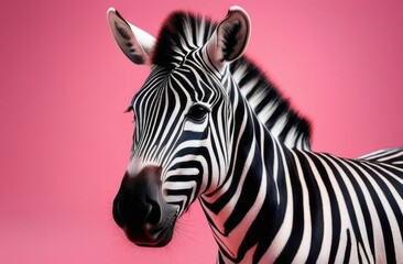 Fototapeta na wymiar zebra on a pink background