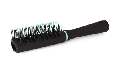 One new plastic hairbrush isolated on white
