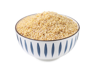Raw bulgur in bowl isolated on white
