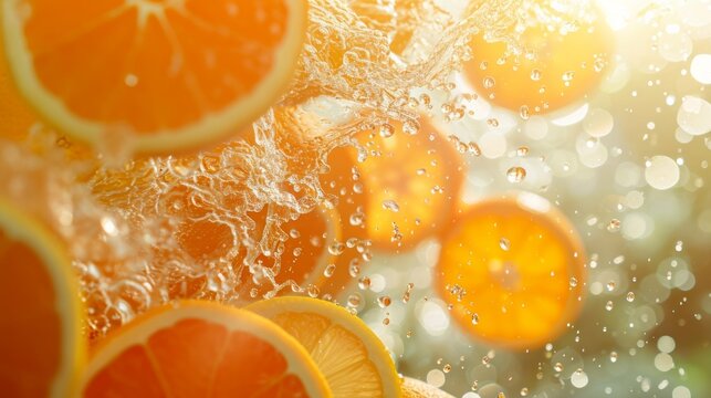 Oranges and lemons fly in the air, splash water, bright colors, 8k, HD backgrounds
